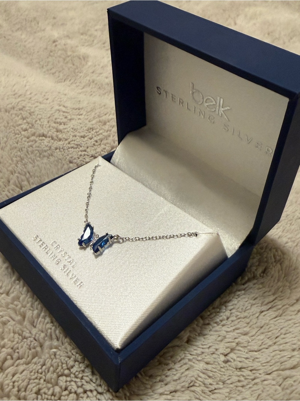belk Sterling Silver Necklace with Blue Crystal Butterfly Accents